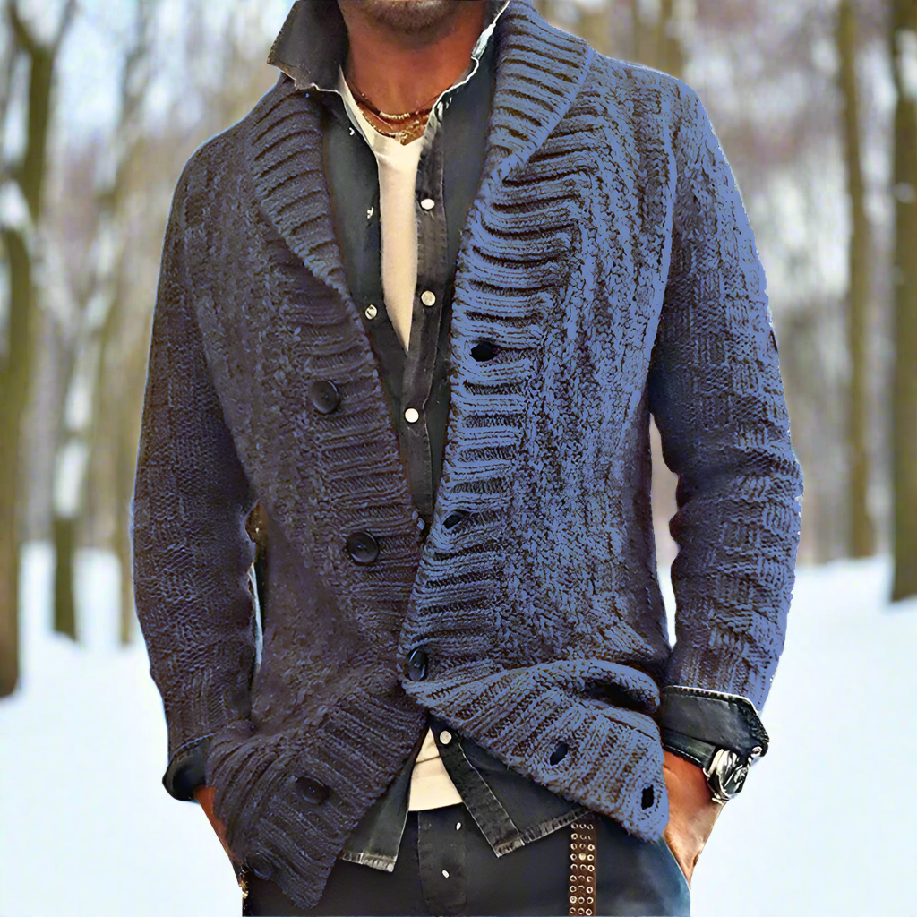 Men’s Cardigan – Soft Knit – Relaxed Fit – Shawl Collar – Button Closure