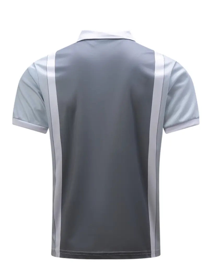 Men’s Polo Shirt - Half Zip - Short Sleeve Ribbed Cuffs - Vertical Stripe Casual Wear