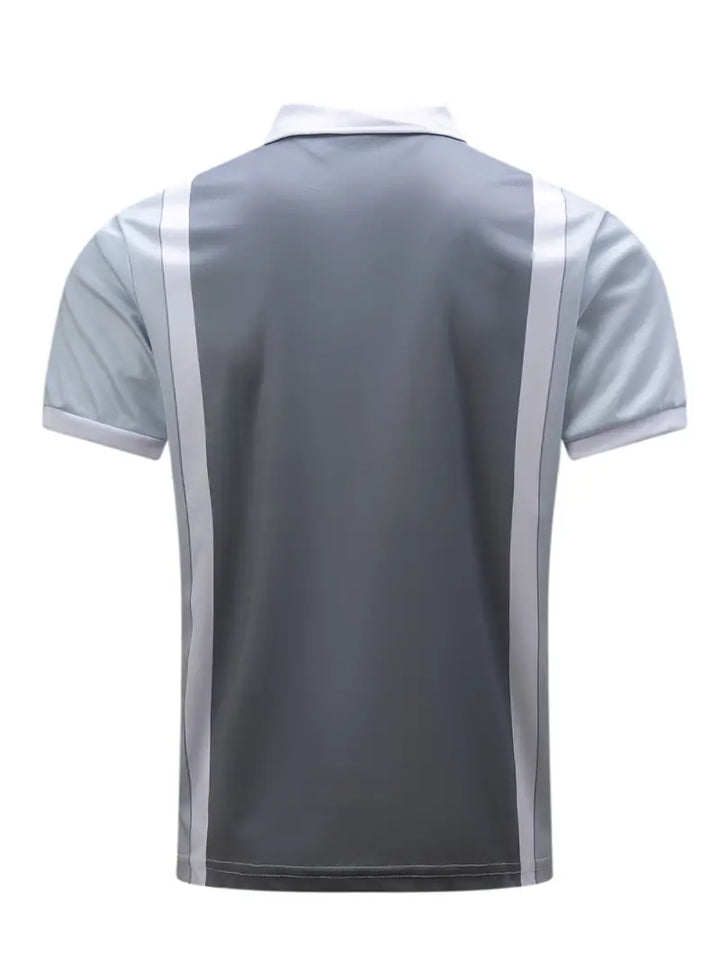 Men’s Polo Shirt - Half Zip - Short Sleeve Ribbed Cuffs - Vertical Stripe Casual Wear