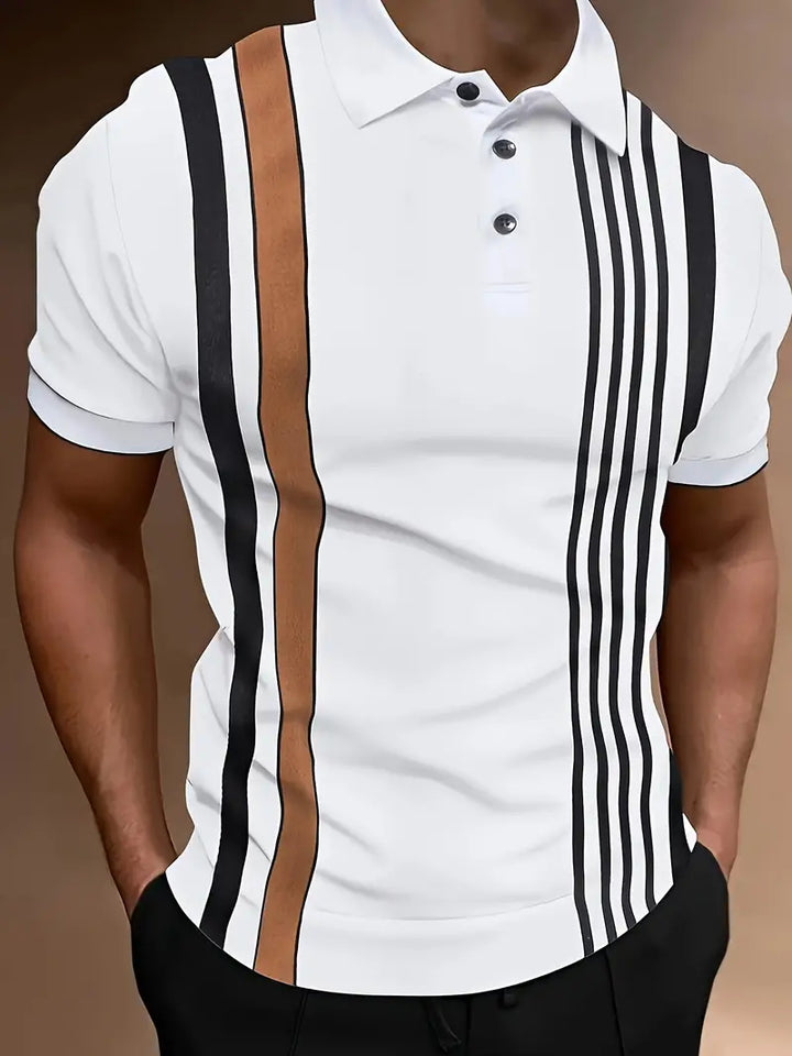 Men’s Polo Shirt - Regular Fit - Vertical Stripe Design - Button Placket Smart Casual