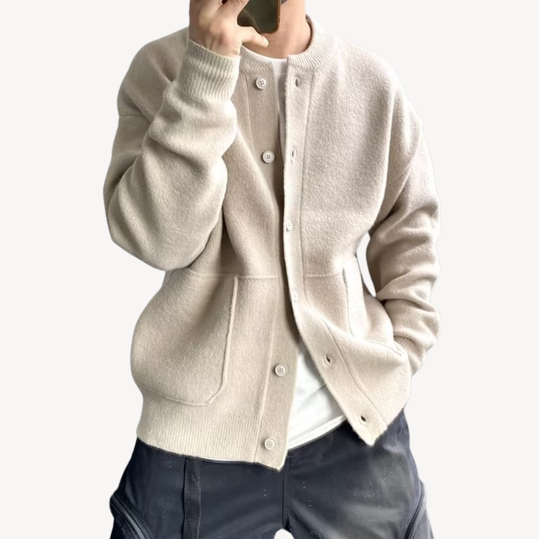 Men’s Cardigan – Relaxed Fit – Soft Knit – Button-Up Front – Ribbed Hem & Cuffs