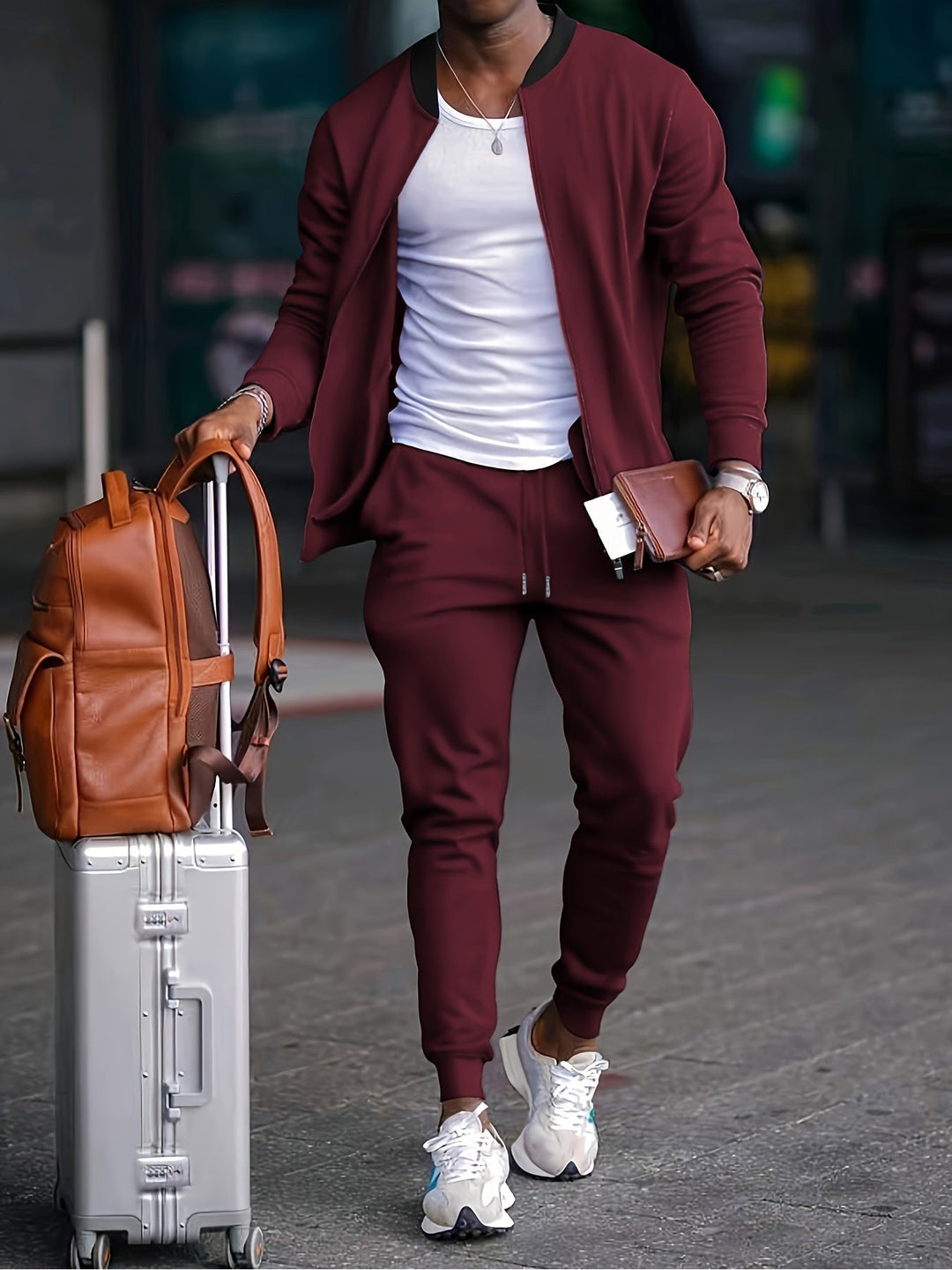 Men’s Tracksuit Set – Slim Fit – Soft Knit – Zip-Up Jacket – Tapered Jogger Pants