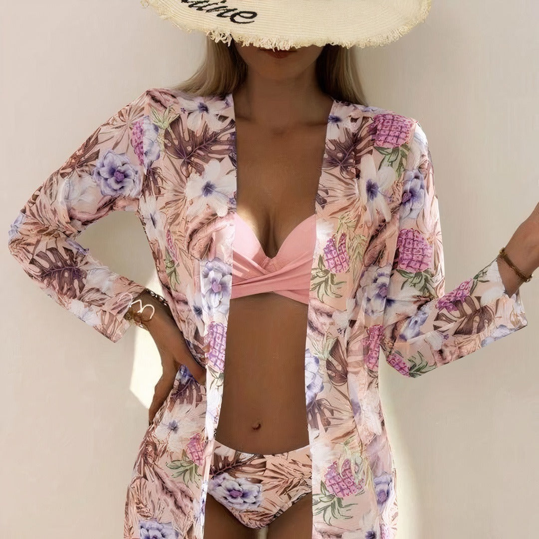 Women’s Three-Piece Bikini Set – High Waist – Crossover Top – Breathable Stretch Blend