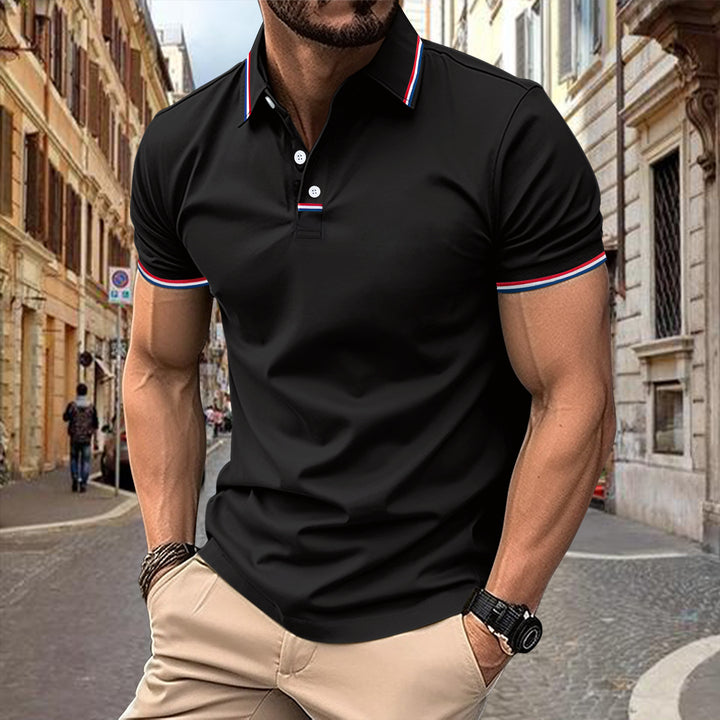 Men’s Polo Shirt - Slim Fit - Ribbed Collar & Cuffs - Cotton Blend - Button Placket