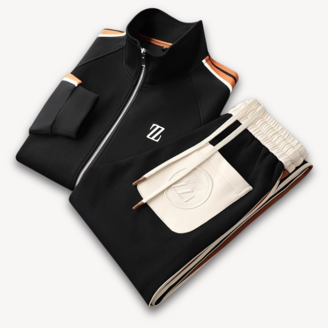 Men’s Tracksuit Set - Slim Fit - Sporty Side Stripes - Zipper Jacket & Drawstring Pants