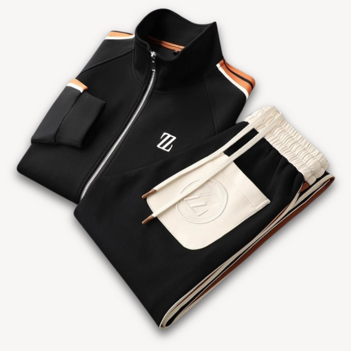Men’s Tracksuit Set - Slim Fit - Sporty Side Stripes - Zipper Jacket & Drawstring Pants