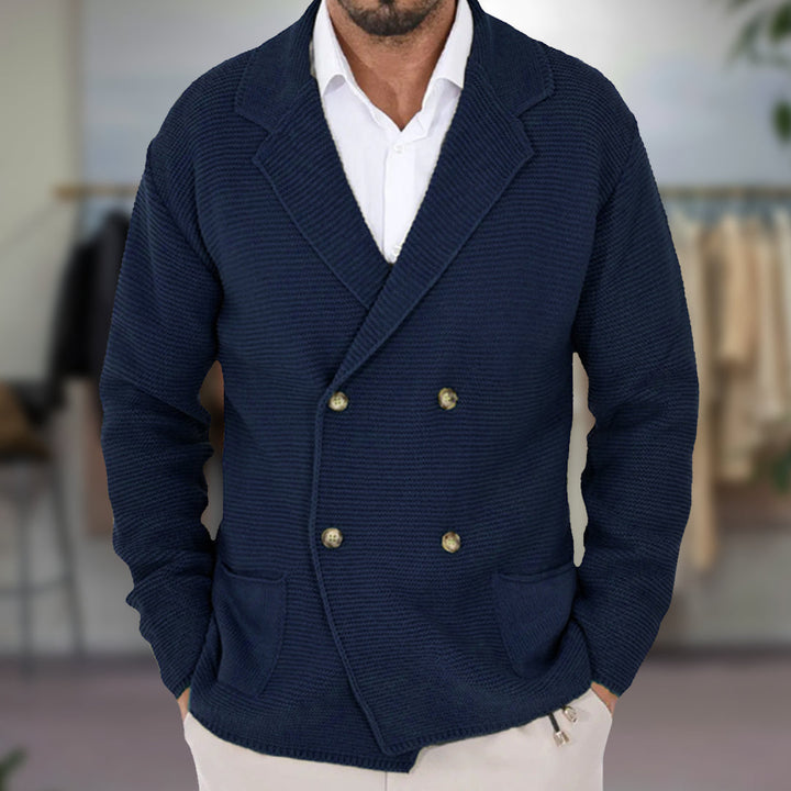 Men’s Cardigan - Textured Knit - Regular Fit - Double-Breasted - Blazer-Style Lapel