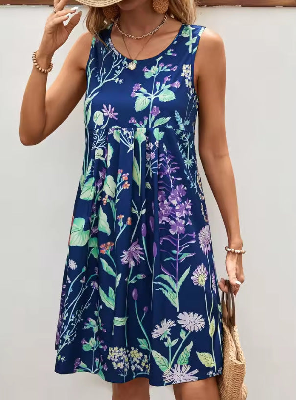 Women’s Mini Dress – Relaxed Fit – Sleeveless Floral Print