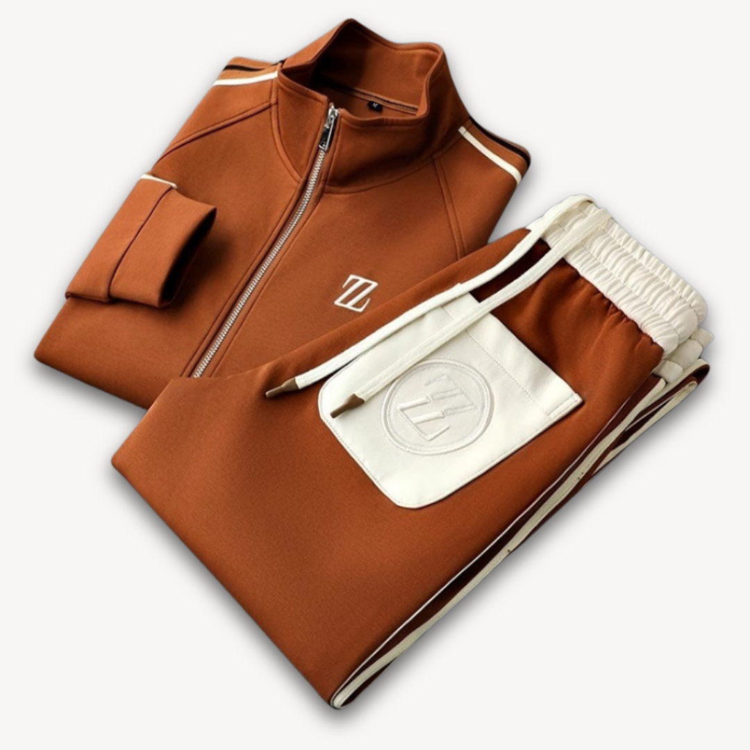 Men’s Tracksuit Set - Slim Fit - Sporty Side Stripes - Zipper Jacket & Drawstring Pants