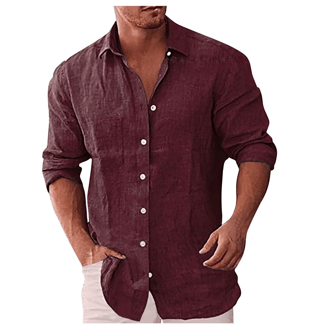 Men’s Button-Up Shirt – Natural Fibers – Relaxed Fit – Long Sleeve Casual Style
