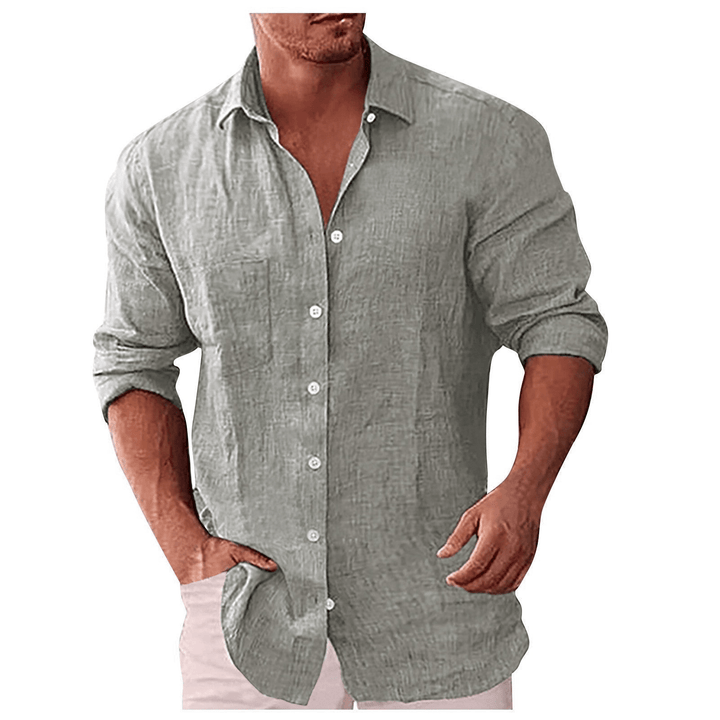 Men’s Button-Up Shirt – Natural Fibers – Relaxed Fit – Long Sleeve Casual Style