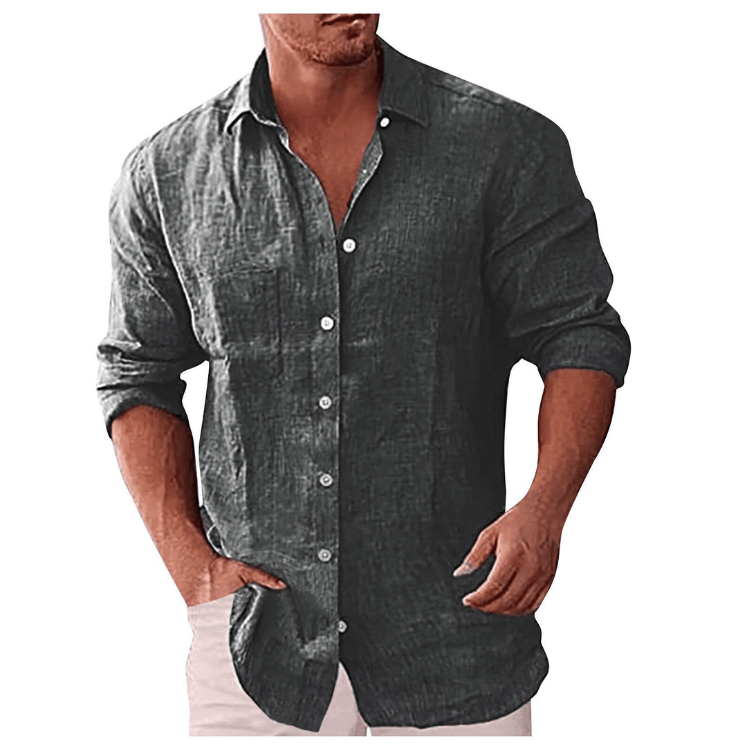 Men’s Button-Up Shirt – Natural Fibers – Relaxed Fit – Long Sleeve Casual Style