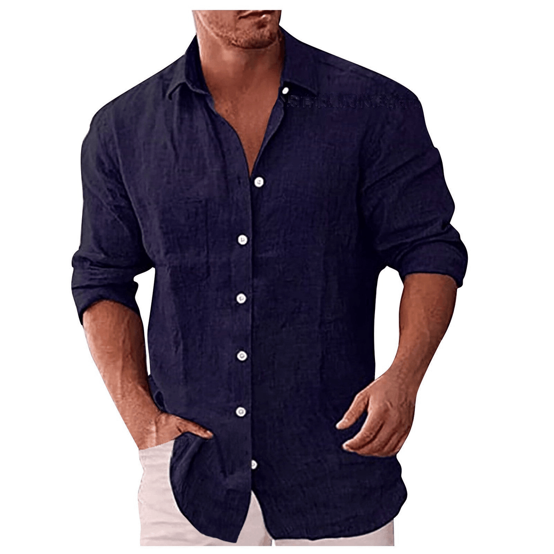 Men’s Button-Up Shirt – Natural Fibers – Relaxed Fit – Long Sleeve Casual Style