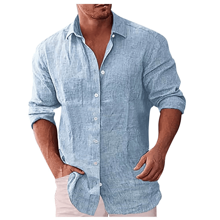 Men’s Button-Up Shirt – Natural Fibers – Relaxed Fit – Long Sleeve Casual Style