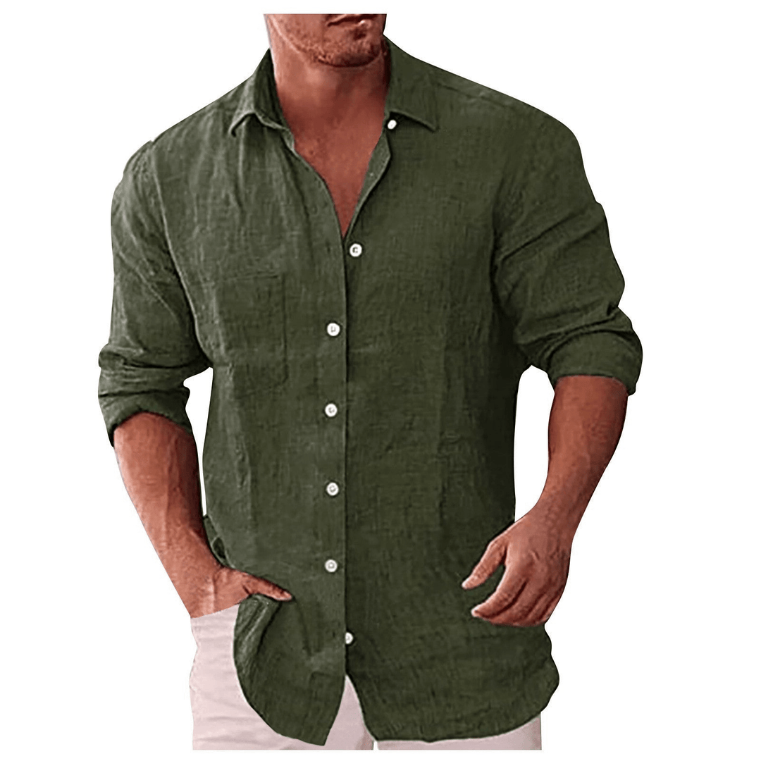 Men’s Button-Up Shirt – Natural Fibers – Relaxed Fit – Long Sleeve Casual Style