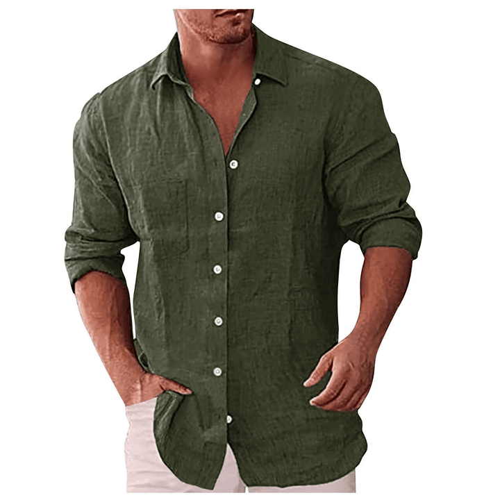 Men’s Button-Up Shirt – Natural Fibers – Relaxed Fit – Long Sleeve Casual Style