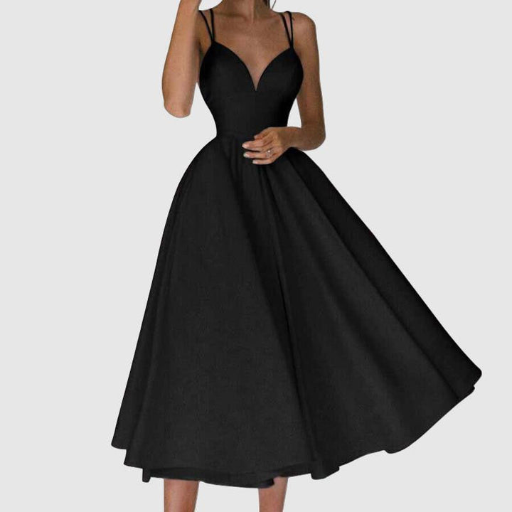 Women's Evening Gown - Sweetheart Neckline - Spaghetti Straps - A-Line Midi Dress