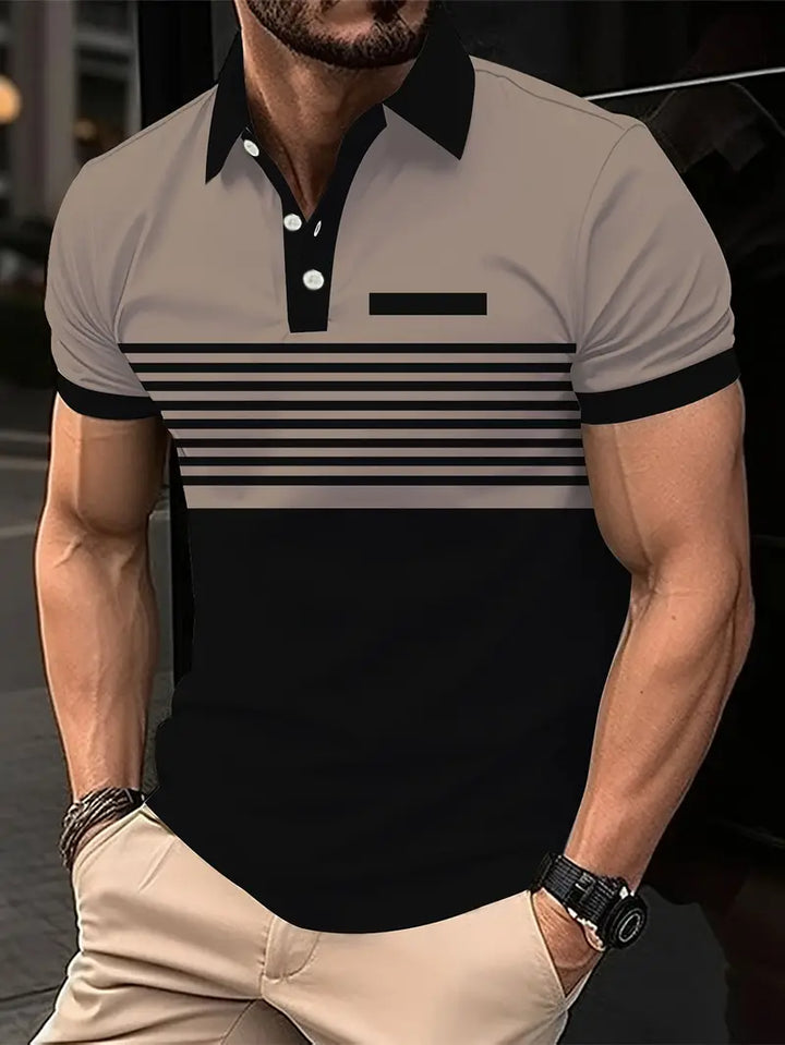 Men’s Polo Shirt – Slim Fit – Striped Chest Design – Short Sleeve Breathable
