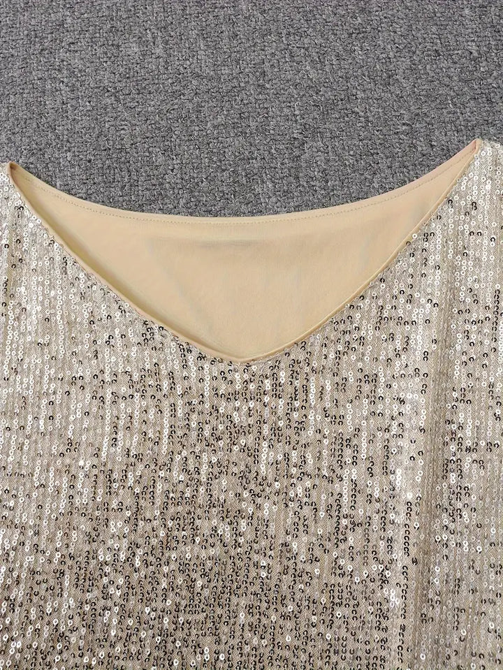 Women’s Mini Dress - Sequin Embellished - Loose Fit - Long Sleeve Elegant Party Wear