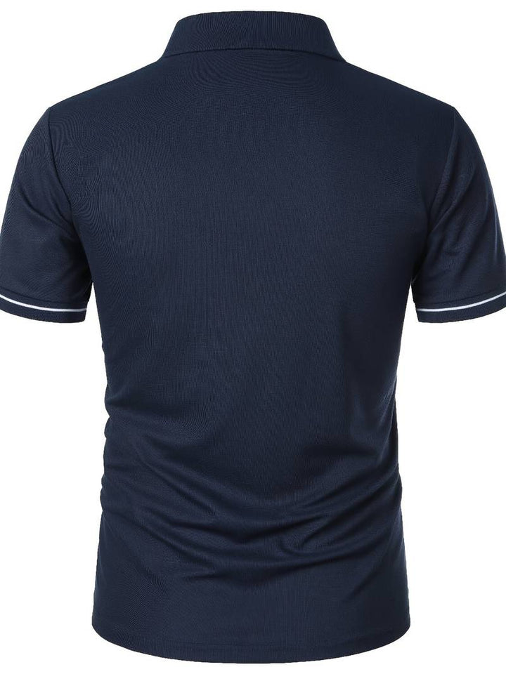 Men’s Polo Shirt - Zipper Neckline - Short Sleeve - Breathable Casual Wear