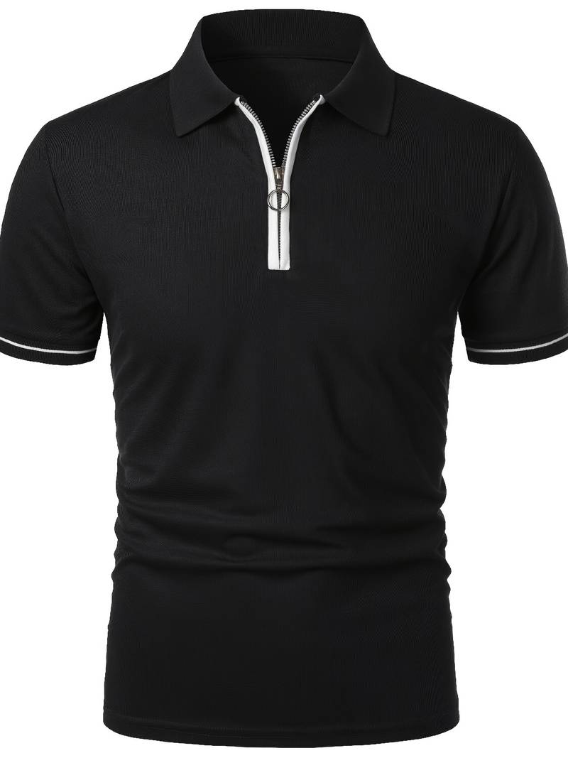 Men’s Polo Shirt - Zipper Neckline - Short Sleeve - Breathable Casual Wear