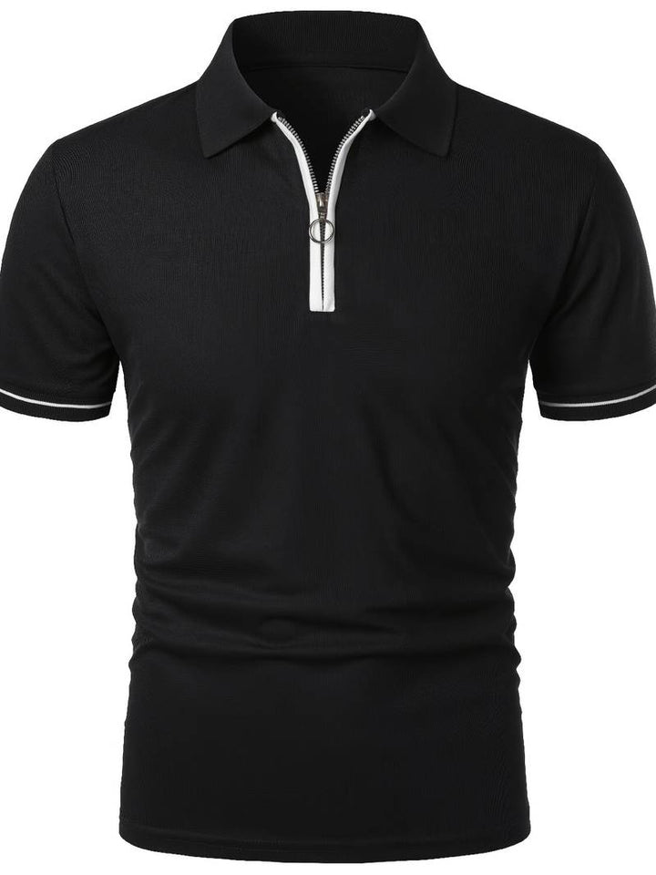 Men’s Polo Shirt - Zipper Neckline - Short Sleeve - Breathable Casual Wear