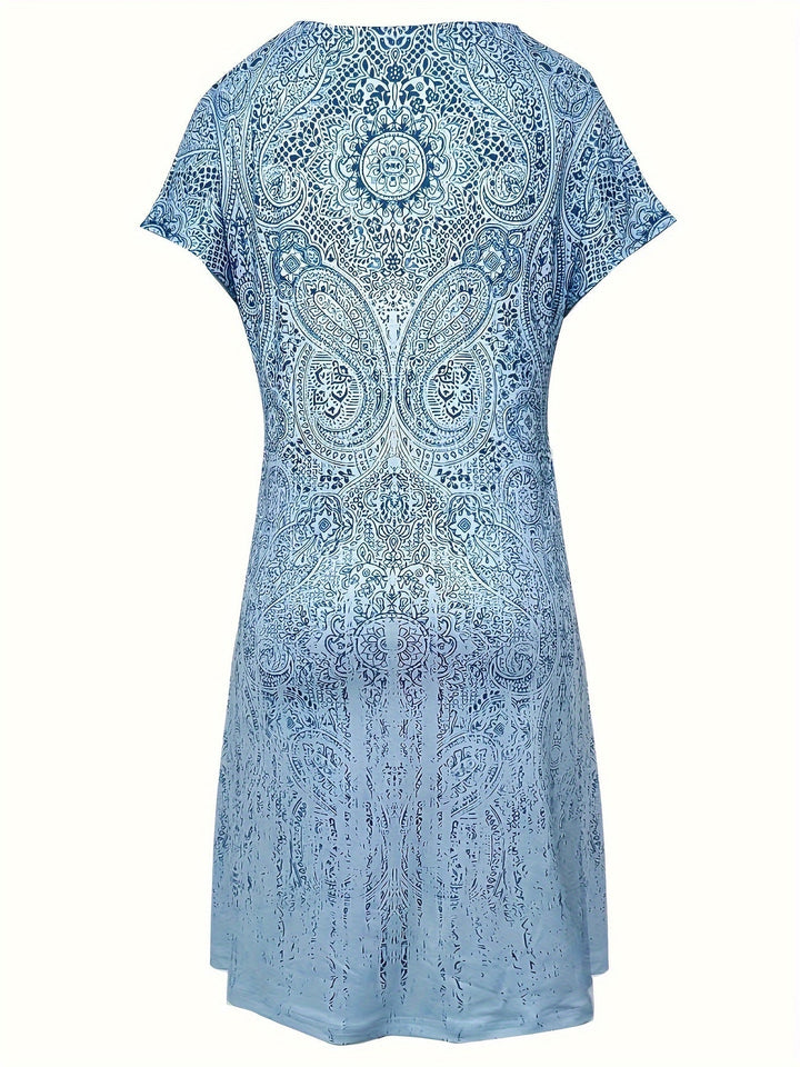 Women’s Mini Dress - Breathable Blend - Relaxed Fit - Short Sleeve - Round Neckline