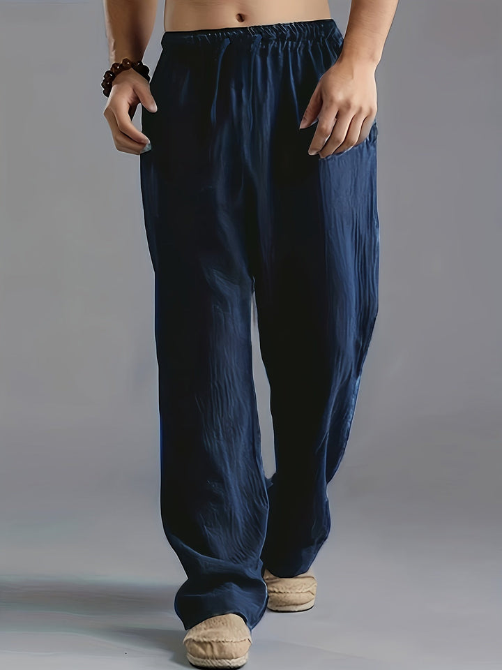 Men’s Casual Trousers – Relaxed Fit – Elastic Waist – Full Length – Natural Fibers