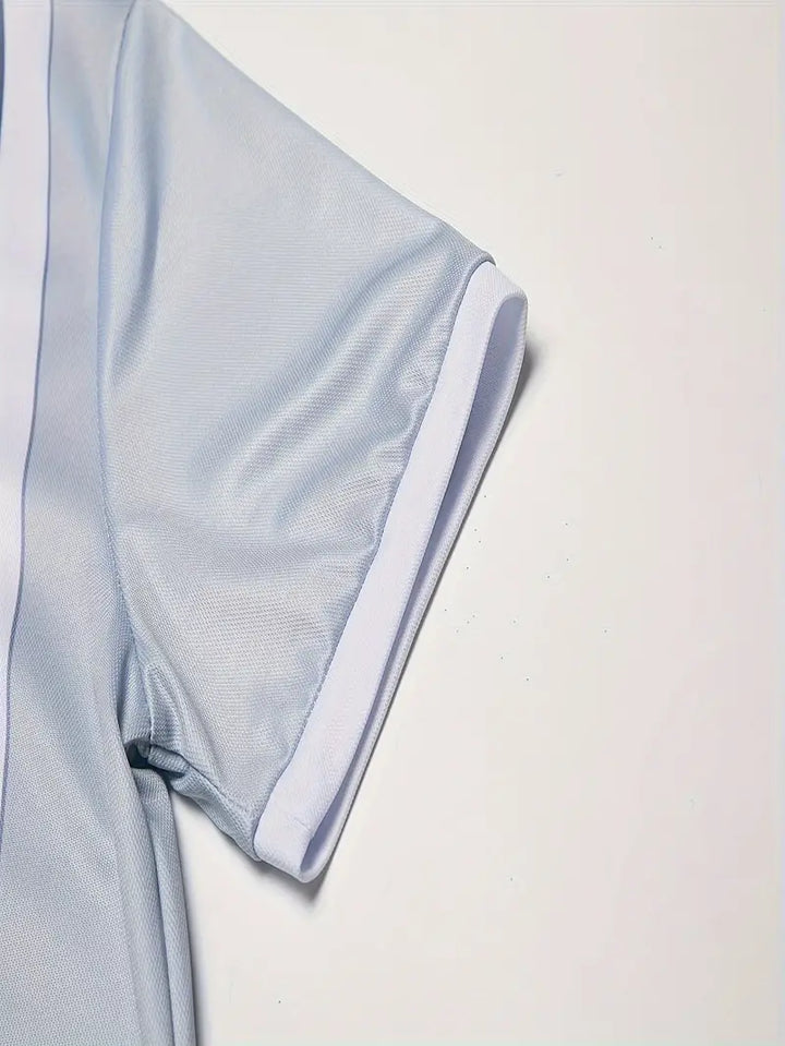 Men’s Polo Shirt - Half Zip - Short Sleeve Ribbed Cuffs - Vertical Stripe Casual Wear