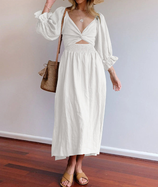 Women's Off-the-Shoulder Dress - Smocked Bodice - Puff Sleeves - Flowy Lightweight Fit