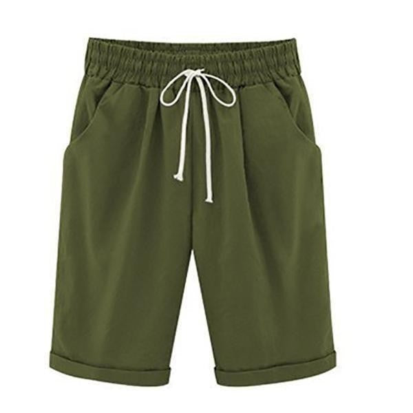 Women's Casual Shorts – Relaxed Fit – Breathable Blend – Elastic Waist with Drawstring