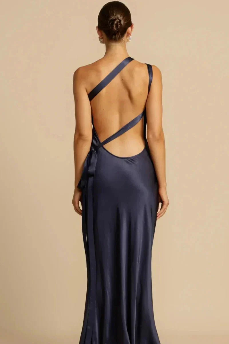Women's Evening Gown - Satin Silk - One-Shoulder - Mermaid Fit - Floor-Length Formal Wear
