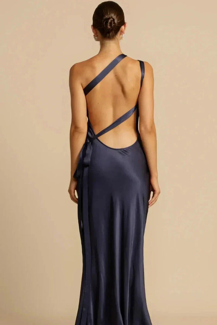 Women's Evening Gown - Satin Silk - One-Shoulder - Mermaid Fit - Floor-Length Formal Wear
