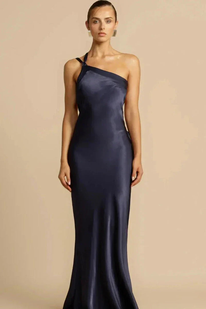 Women's Evening Gown - Satin Silk - One-Shoulder - Mermaid Fit - Floor-Length Formal Wear