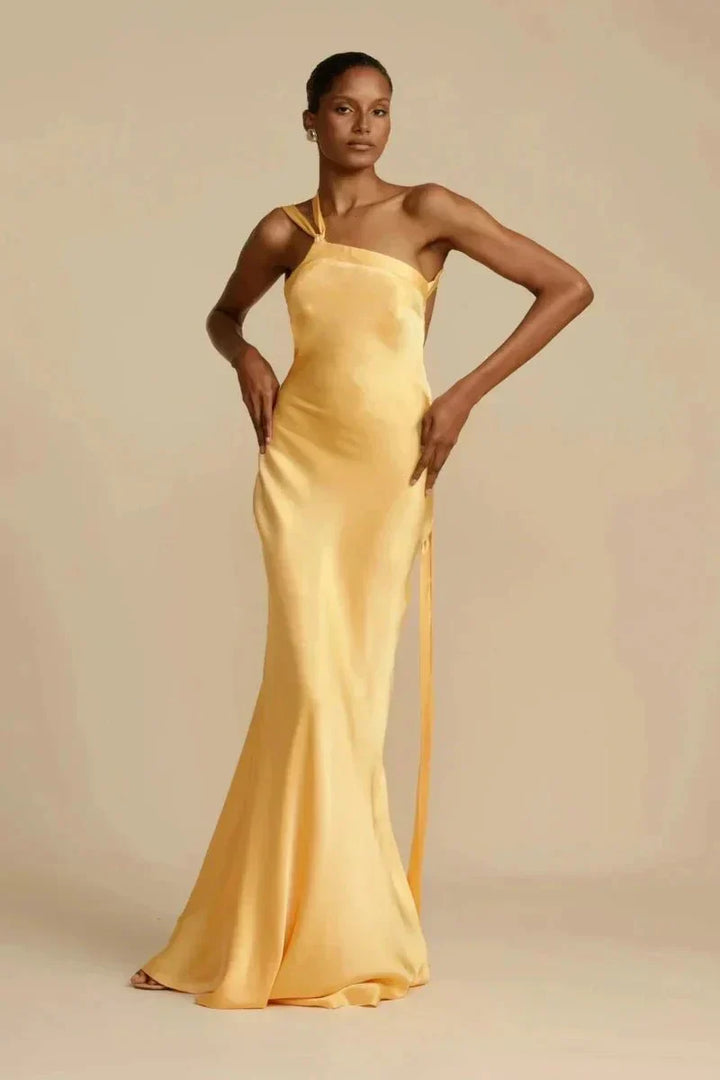 Women's Evening Gown - Satin Silk - One-Shoulder - Mermaid Fit - Floor-Length Formal Wear