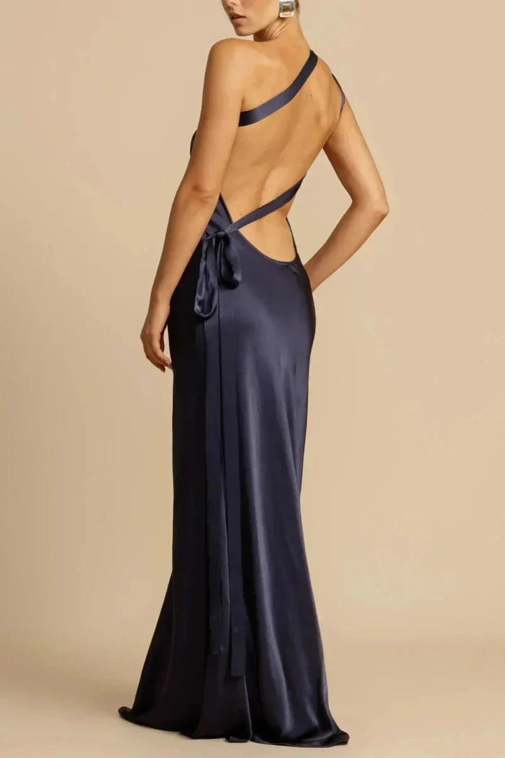 Women's Evening Gown - Satin Silk - One-Shoulder - Mermaid Fit - Floor-Length Formal Wear