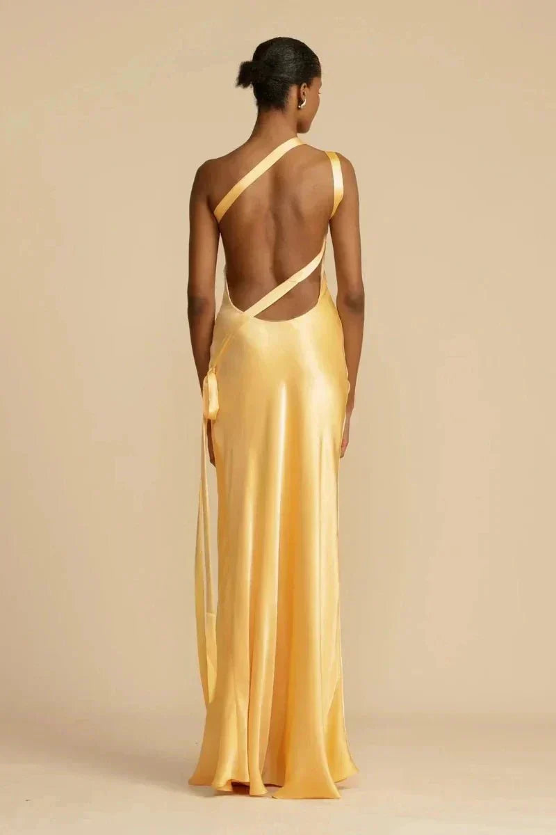 Women's Evening Gown - Satin Silk - One-Shoulder - Mermaid Fit - Floor-Length Formal Wear