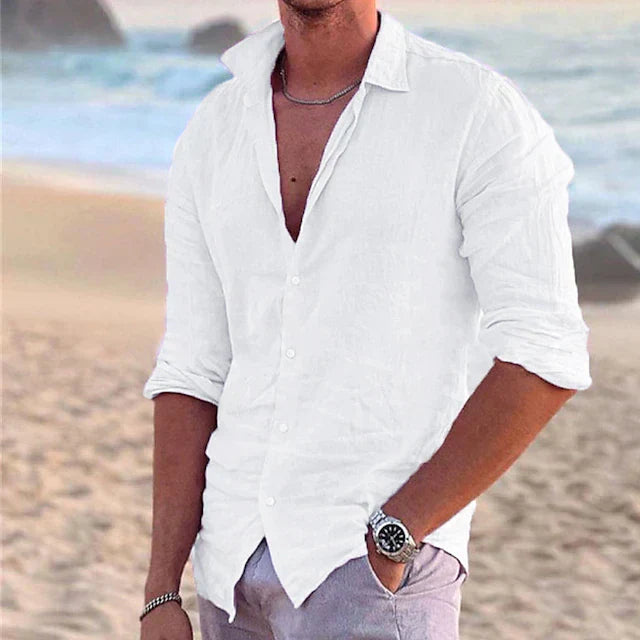 Men’s Button-Up Shirt – Relaxed Fit – Long Sleeve – Natural Fibers – Casual Style