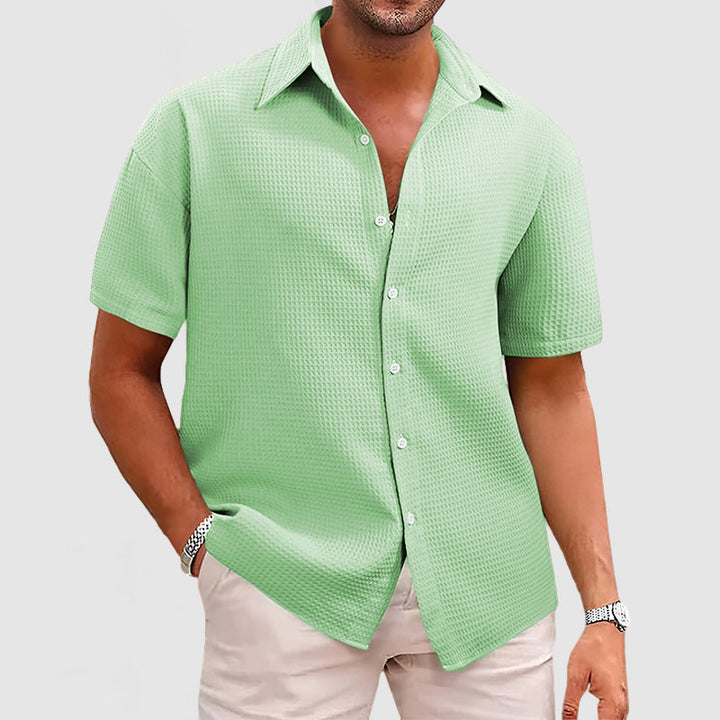Men’s Short Sleeve Shirt - Relaxed Fit - Soft Waffle Knit - Button-Up Casual Style