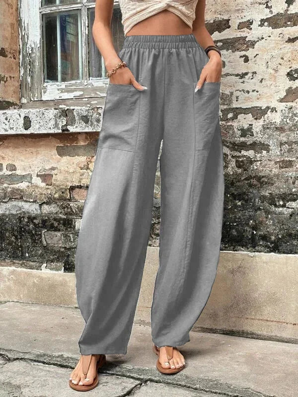Women’s Wide-Leg Trousers – Relaxed Fit – Full Length – Breathable Blend – Elastic Waist