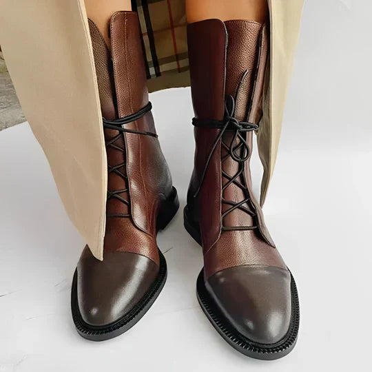 Women’s Mid-Calf Boots – Lace-Up Front – Streamlined Silhouette