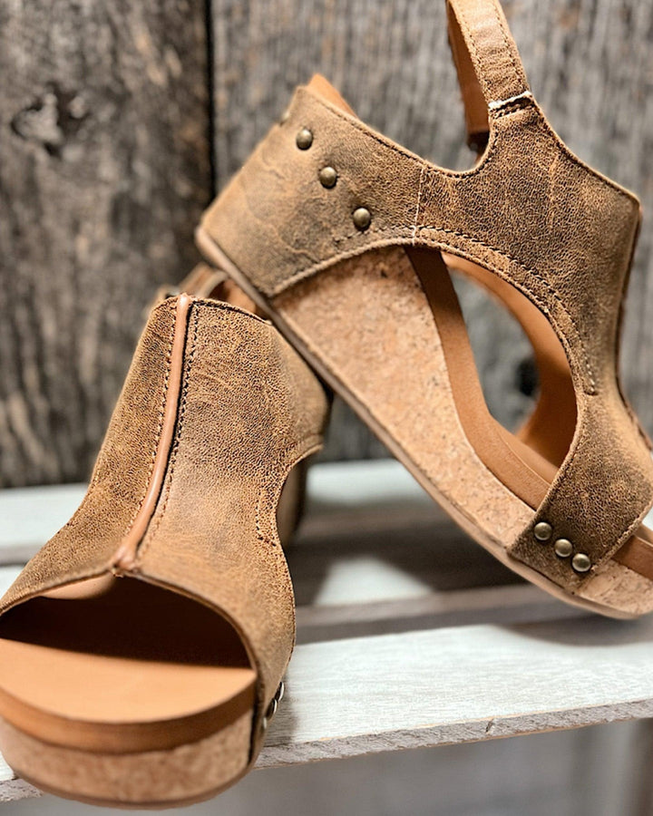 Women’s Sandals – Ergonomic Fit – Open Toe – Cork Footbed – Cut-Out Design – Stud Accents