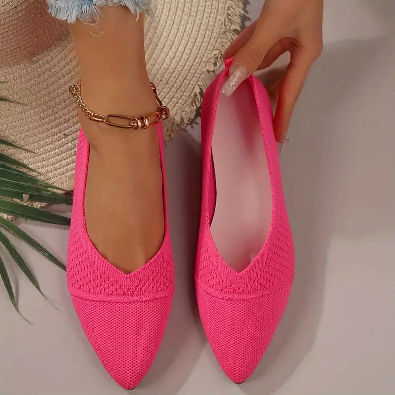 Women’s Flats – Soft Knit – Pointed Toe – Slip-On Fit – Breathable Upper – Lightweight
