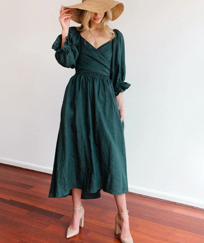 Women's Off-the-Shoulder Dress - Smocked Bodice - Puff Sleeves - Flowy Lightweight Fit