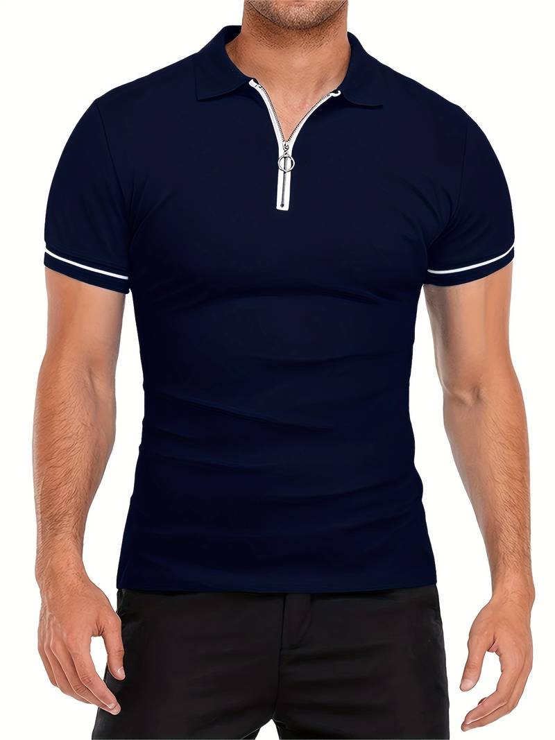 Men’s Polo Shirt - Zipper Neckline - Short Sleeve - Breathable Casual Wear