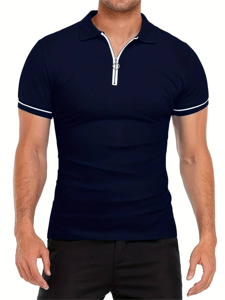 Men’s Polo Shirt - Zipper Neckline - Short Sleeve - Breathable Casual Wear