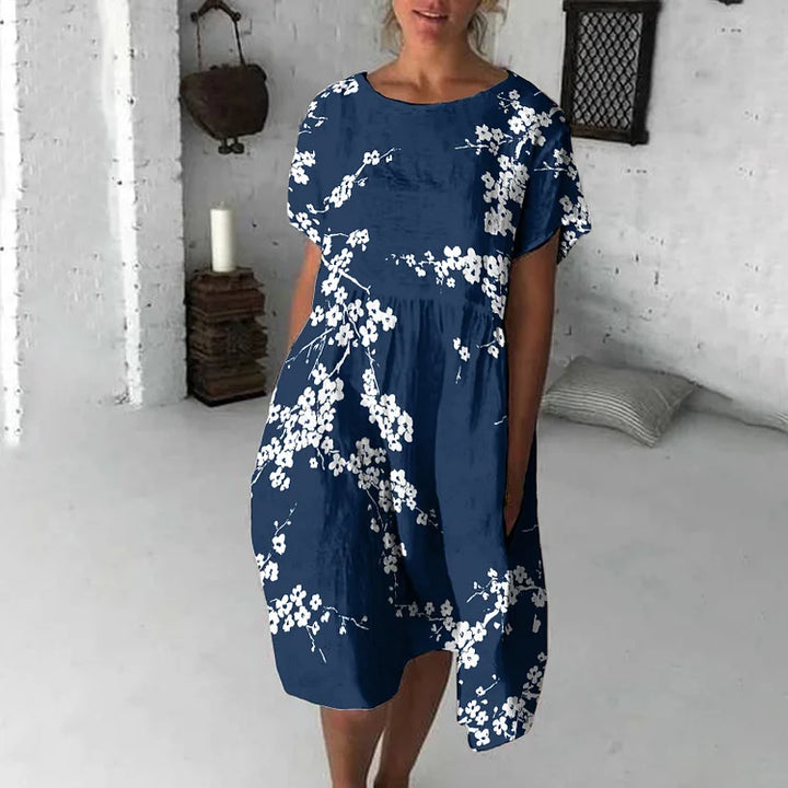 Women’s Midi Dress – Flowy Fit – Short Sleeve – Breathable Blend – Casual Style