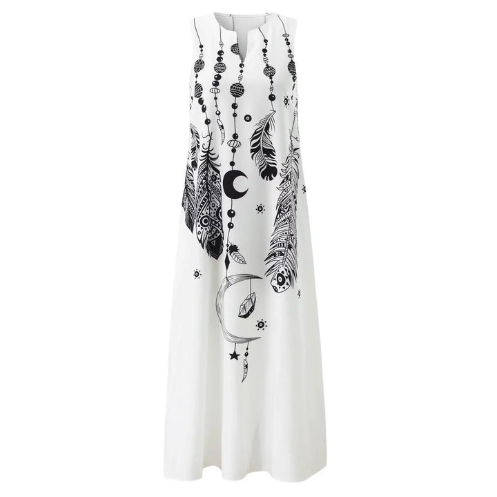 Women's Sleeveless Maxi Dress - Flowing A-Line Fit - V-Neck with Butterfly Print - Pockets