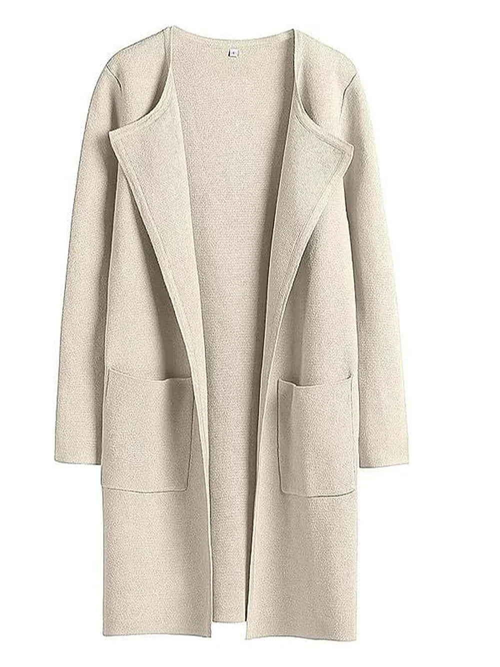 Women’s Knee-Length Coat - Wool Blend - Relaxed Fit - Wide Lapel Minimalist Design