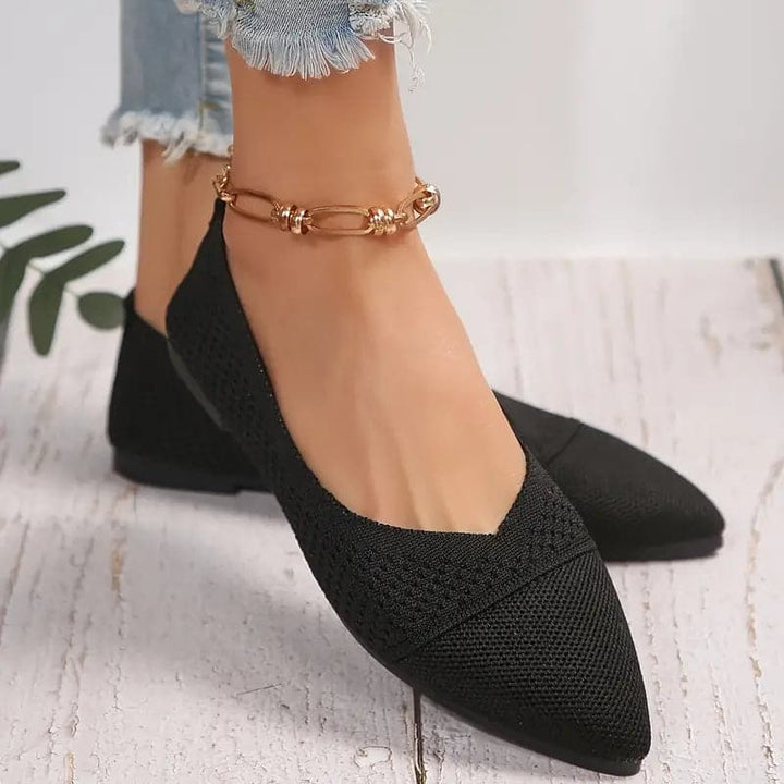 Women’s Flats – Soft Knit – Pointed Toe – Slip-On Fit – Breathable Upper – Lightweight